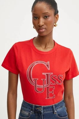 Guess t-shirt bawełniany damski kolor czerwony W4BI16 I3Z14