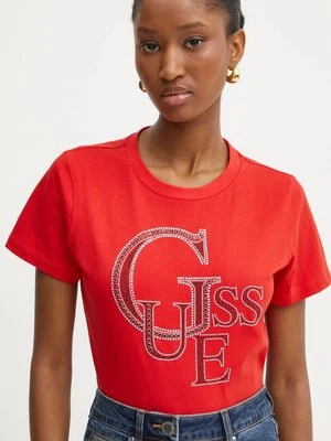 Guess t-shirt bawełniany damski kolor czerwony W4BI16 I3Z14