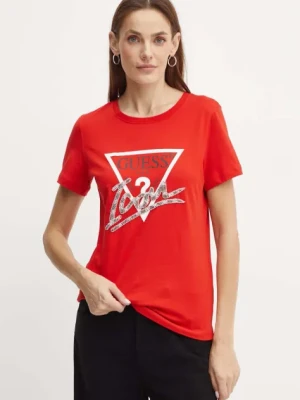 Guess t-shirt bawełniany damski kolor czerwony W4BI20 I3Z14