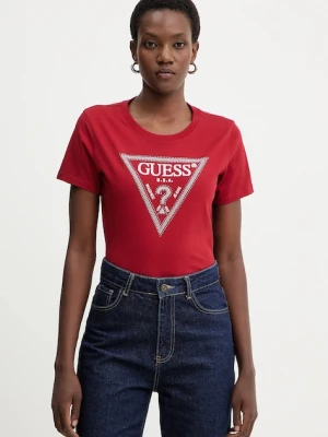 Guess t-shirt bawełniany damski kolor czerwony W5BI18 I3Z14