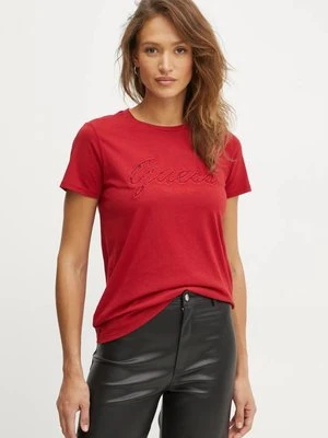 Guess t-shirt bawełniany damski kolor czerwony W5RI08 K9RM1