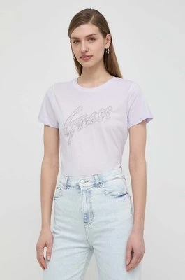 Guess t-shirt bawełniany damski kolor fioletowy W4RI25 K9RM1