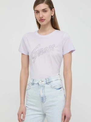 Guess t-shirt bawełniany damski kolor fioletowy W4RI25 K9RM1