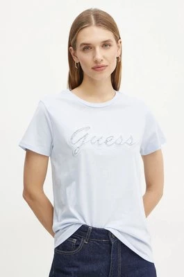 Guess t-shirt bawełniany damski kolor niebieski W5RI08 K9RM1