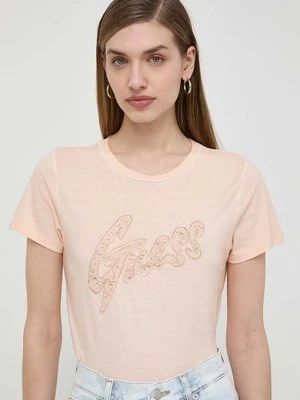 Guess t-shirt bawełniany damski kolor pomarańczowy W4RI25 K9RM1