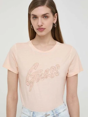 Guess t-shirt bawełniany damski kolor pomarańczowy W4RI25 K9RM1