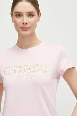 Guess t-shirt bawełniany NYRA damski kolor różowy V4GI01 I3Z14