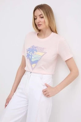 Guess t-shirt bawełniany damski kolor różowy W4GI32 JA914