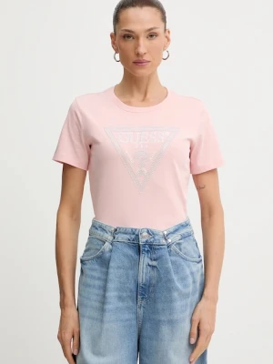Guess t-shirt bawełniany damski kolor różowy W5BI18 I3Z14