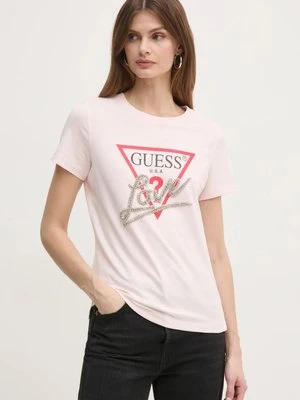 Guess t-shirt bawełniany damski kolor różowy W5RI10 I3Z14