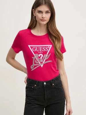 Guess t-shirt bawełniany damski kolor różowy W5RI10 I3Z14