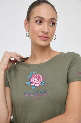 Guess t-shirt bawełniany ROSE damski kolor zielony W4RI37 JA914