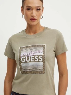 Guess t-shirt bawełniany damski kolor zielony W4YI17 I3Z14