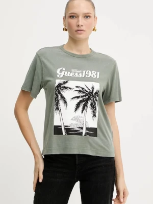Guess t-shirt bawełniany damski kolor zielony W5YI17 I3Z14