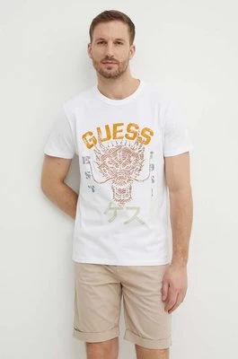 Guess t-shirt bawełniany DRAGON męski kolor biały z aplikacją M4GI21 K8FQ4