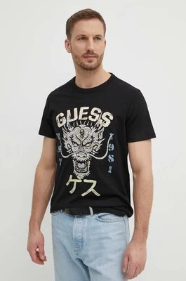 Guess t-shirt bawełniany DRAGON męski kolor czarny z aplikacją M4GI21 K8FQ4