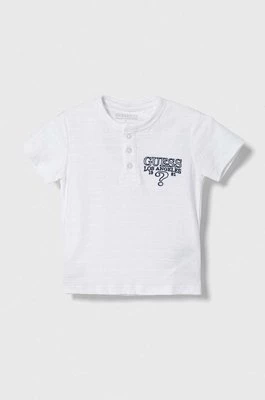 Guess t-shirt bawełniany dziecięcy kolor biały gładki