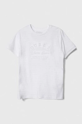 Guess t-shirt bawełniany dziecięcy kolor biały z aplikacją