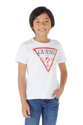 Guess T-shirt bawełniany dziecięcy kolor biały z nadrukiem