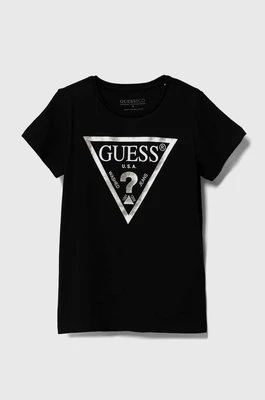 Guess t-shirt bawełniany dziecięcy kolor czarny