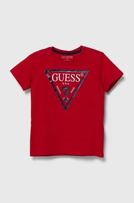 Guess T-shirt bawełniany dziecięcy kolor czerwony z nadrukiem