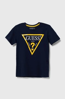Guess T-shirt bawełniany dziecięcy kolor granatowy z nadrukiem