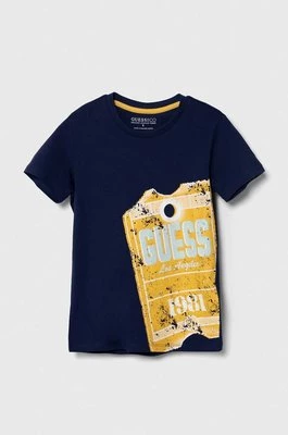 Guess t-shirt bawełniany dziecięcy kolor granatowy z nadrukiem