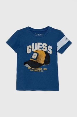 Guess t-shirt bawełniany dziecięcy kolor niebieski z nadrukiem N4YI04 K8HM4
