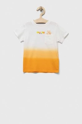Guess t-shirt bawełniany dziecięcy kolor pomarańczowy wzorzysty