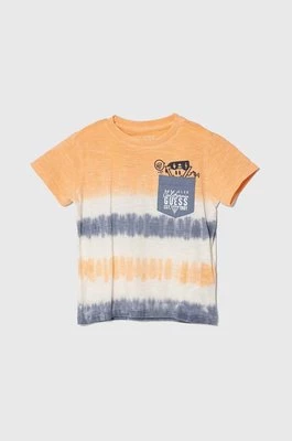 Guess t-shirt bawełniany dziecięcy kolor pomarańczowy wzorzysty