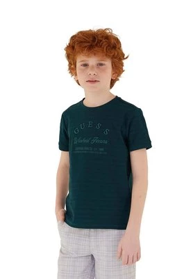 Guess t-shirt bawełniany dziecięcy kolor zielony z aplikacją