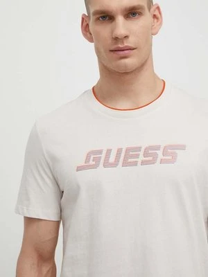 Guess t-shirt bawełniany EGBERT męski kolor beżowy z nadrukiem Z4GI11 I3Z14