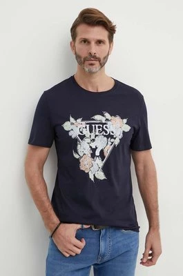 Guess t-shirt bawełniany FLOWERS męski kolor granatowy z nadrukiem M4GI11 I3Z14