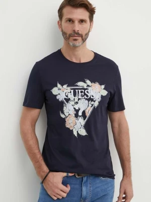 Guess t-shirt bawełniany FLOWERS męski kolor granatowy z nadrukiem M4GI11 I3Z14