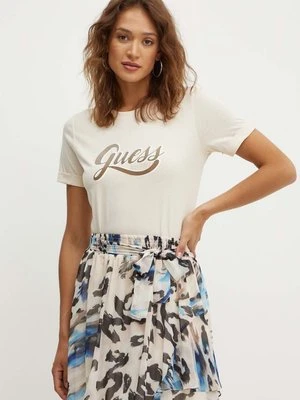 Guess t-shirt bawełniany GLITTERY damski kolor beżowy W4YI09 JA914