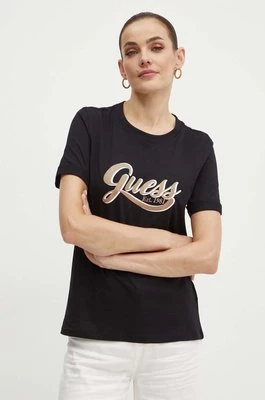 Guess t-shirt bawełniany GLITTERY damski kolor czarny W4YI09 JA914