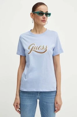 Guess t-shirt bawełniany GLITTERY damski kolor niebieski W4YI09 JA914