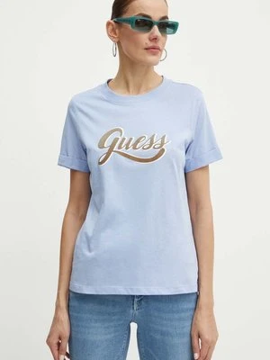 Guess t-shirt bawełniany GLITTERY damski kolor niebieski W4YI09 JA914