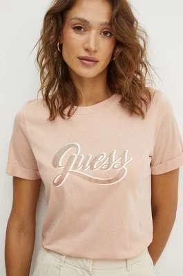 Guess t-shirt bawełniany GLITTERY damski kolor pomarańczowy W4YI09 JA914