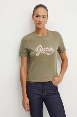 Guess t-shirt bawełniany GLITTERY damski kolor zielony W4YI09 JA914