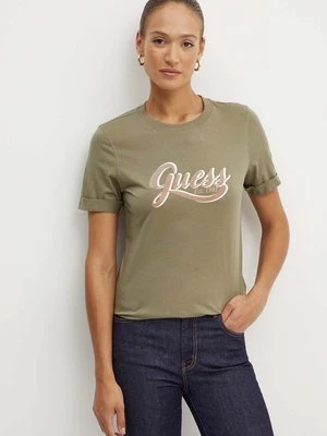 Guess t-shirt bawełniany GLITTERY damski kolor zielony W4YI09 JA914