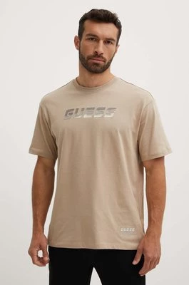 Guess t-shirt bawełniany HOZIER męski kolor beżowy z nadrukiem Z4YI07 I3Z14
