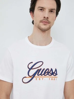 Guess t-shirt bawełniany kolor biały z aplikacją