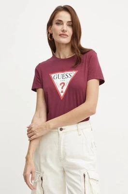 Guess t-shirt bawełniany kolor bordowy