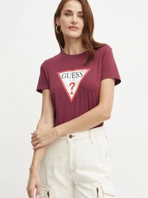 Guess t-shirt bawełniany kolor bordowy