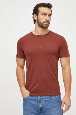 Guess t-shirt bawełniany AIDY kolor brązowy z aplikacją M2YI72 I3Z14