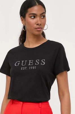 Guess t-shirt bawełniany CRYSTAL kolor czarny W3GI76 K8G01