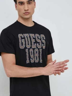 Zdjęcie produktu Guess t-shirt bawełniany kolor czarny z aplikacją