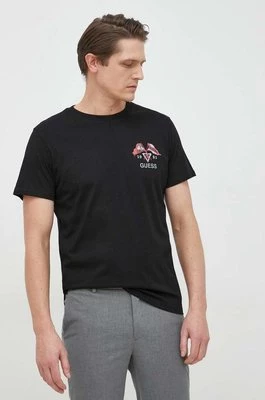 Guess t-shirt bawełniany kolor czarny z nadrukiem