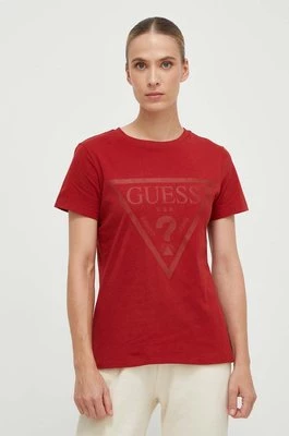 Guess t-shirt bawełniany ADELE kolor czerwony V2YI07 K8HM0